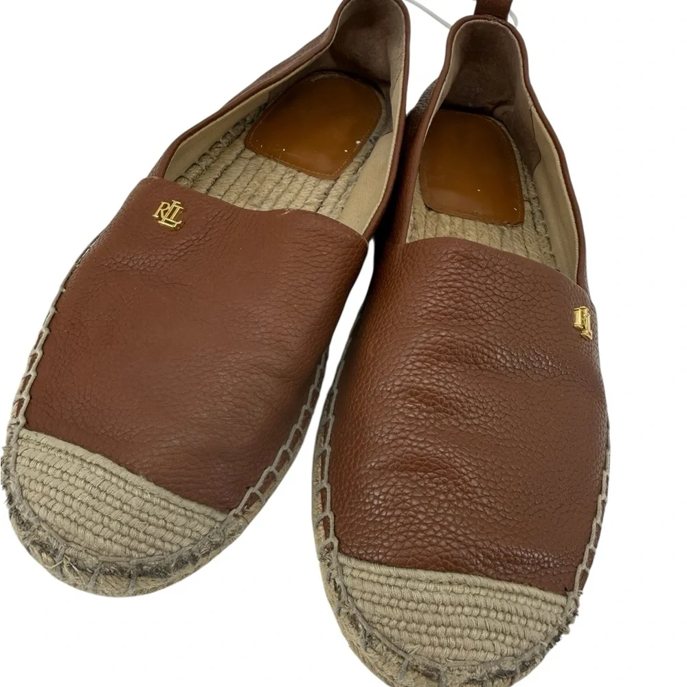 Lauren Ralph Lauren Cameron Pebble Leather Espadrilles Brown Slip On Flats 7B
